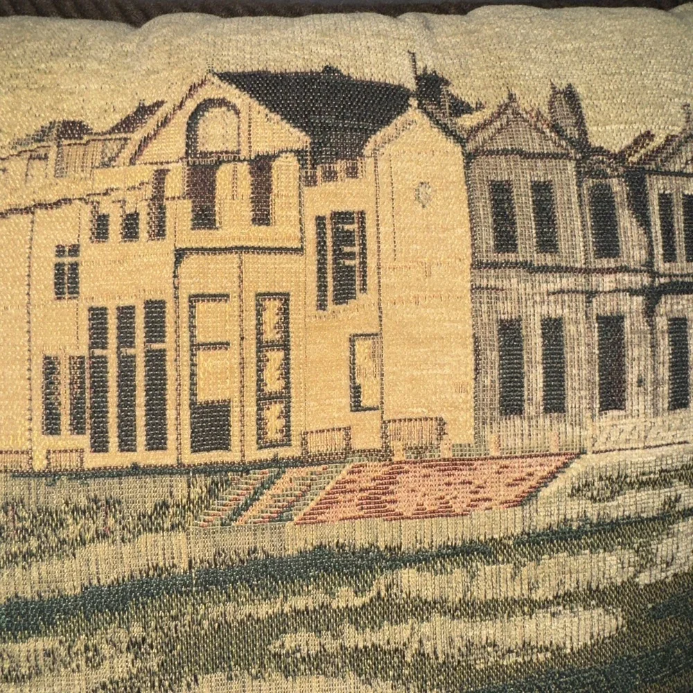 Vtg Ashford Court Jacquard Corded Golf At The Estate Accent Pillow 16 X 16
